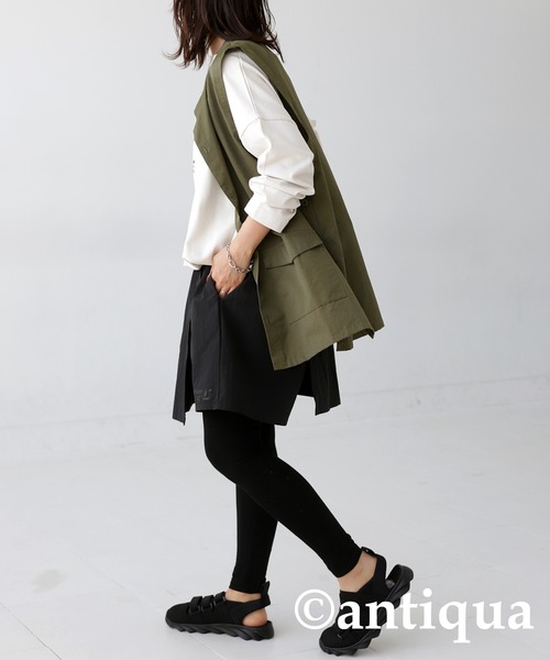 antiqua(アンティカ)の「撥水 UVカットスカート(スカート・レディース・カーキ/ブラック・FREE)」の4枚目の写真