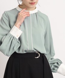 ◆【フェミニンコーデ】配色スタンドカラーブラウス