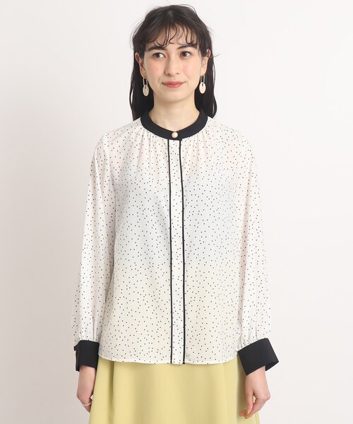 DRESKIP（ドレスキップ）の「◆【フェミニンコーデ】配色スタンドカラーブラウス（シャツ/ブラウス・レディース・ブラック系/ライトグリーン/ライトベージュ/ホワイト系3・02/03/04）」の6枚目の写真