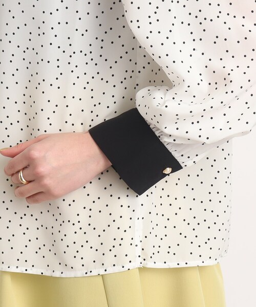 DRESKIP（ドレスキップ）の「◆【フェミニンコーデ】配色スタンドカラーブラウス（シャツ/ブラウス・レディース・ブラック系/ライトグリーン/ライトベージュ/ホワイト系3・02/03/04）」の10枚目の写真