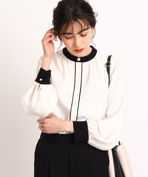 DRESKIP（ドレスキップ）の「◆【フェミニンコーデ】配色スタンドカラーブラウス（シャツ/ブラウス・レディース・ブラック系/ライトグリーン/ライトベージュ/ホワイト系3・02/03/04）」の12枚目の写真