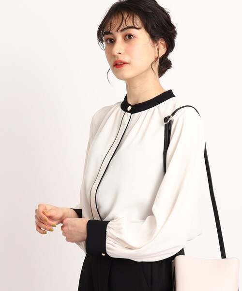DRESKIP（ドレスキップ）の「◆【フェミニンコーデ】配色スタンドカラーブラウス（シャツ/ブラウス・レディース・ブラック系/ライトグリーン/ライトベージュ/ホワイト系3・02/03/04）」の13枚目の写真