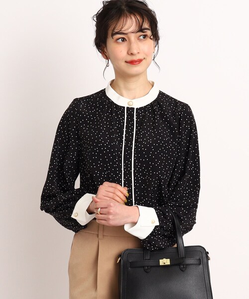 DRESKIP（ドレスキップ）の「◆【フェミニンコーデ】配色スタンドカラーブラウス（シャツ/ブラウス・レディース・ブラック系/ライトグリーン/ライトベージュ/ホワイト系3・02/03/04）」の19枚目の写真