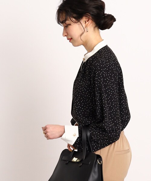 DRESKIP（ドレスキップ）の「◆【フェミニンコーデ】配色スタンドカラーブラウス（シャツ/ブラウス・レディース・ブラック系/ライトグリーン/ライトベージュ/ホワイト系3・02/03/04）」の20枚目の写真