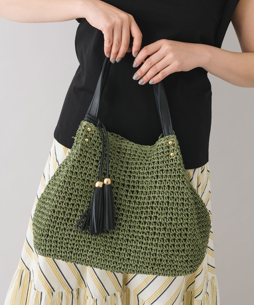 KATHARINE ROSS(キャサリンロス)の「【KATHARINE ROSS】タッセル2wayペーパービッグトートバッグ WEB限定(かごバッグ・レディース・ブラック/ダークブラウン/ベージュ/ブラウン/グレー/オレンジ/ブルーグリーン/グリーン/カーキ/ブルー/ピンク/ホワイト・MEDIUM)」の7枚目の写真