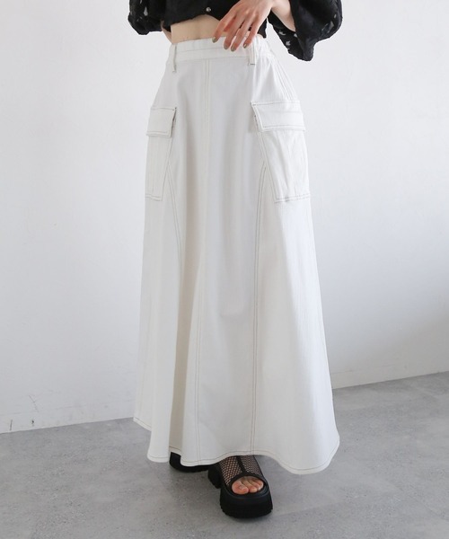 PAGEBOY（ページボーイ）の「ステッチワークボリュームスカート2（スカート・レディース・モカ/オフホワイト/ブラック・FREE）」の4枚目の写真