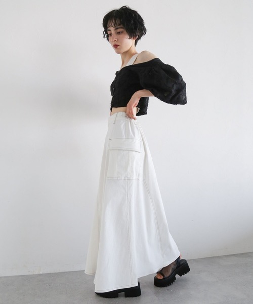 PAGEBOY（ページボーイ）の「ステッチワークボリュームスカート2（スカート・レディース・モカ/オフホワイト/ブラック・FREE）」の6枚目の写真