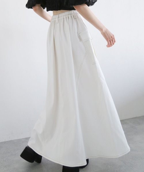 PAGEBOY（ページボーイ）の「ステッチワークボリュームスカート2（スカート・レディース・モカ/オフホワイト/ブラック・FREE）」の5枚目の写真