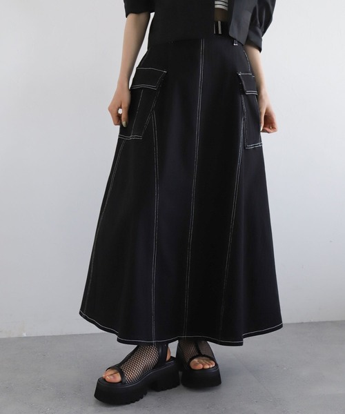 PAGEBOY（ページボーイ）の「ステッチワークボリュームスカート2（スカート・レディース・モカ/オフホワイト/ブラック・FREE）」の7枚目の写真