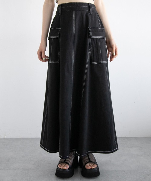 PAGEBOY（ページボーイ）の「ステッチワークボリュームスカート2（スカート・レディース・モカ/オフホワイト/ブラック・FREE）」の12枚目の写真