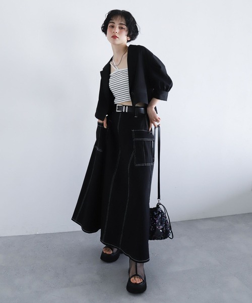 PAGEBOY（ページボーイ）の「ステッチワークボリュームスカート2（スカート・レディース・モカ/オフホワイト/ブラック・FREE）」の9枚目の写真