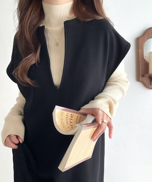 classicalelf(クラシカルエルフ)の「1枚でこなれレディ。キーネックロングジャンパースカート(ワンピース・レディース・ブラック/グレイッシュベージュ・LARGE/MEDIUM/SMALL/X-LARGE)」の12枚目の写真