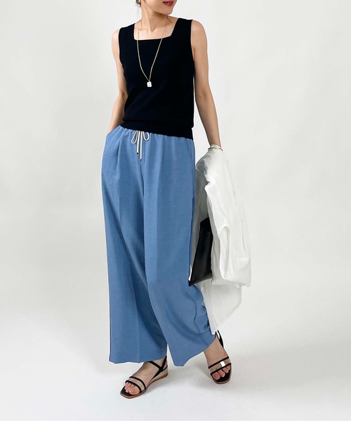 DIARIUM（ディアリウム）の「【日本製】パイピングイージーパンツ(セットアップ可能)（その他パンツ・レディース・キャメル/ブルー・M）」の16枚目の写真