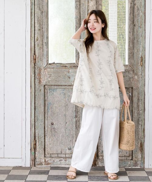 rps（アールピーエス）の「リーフ刺繍７分袖チュニック（チュニック・レディース・アイボリー/チャコールグレー/オフホワイト・フリー）」の12枚目の写真