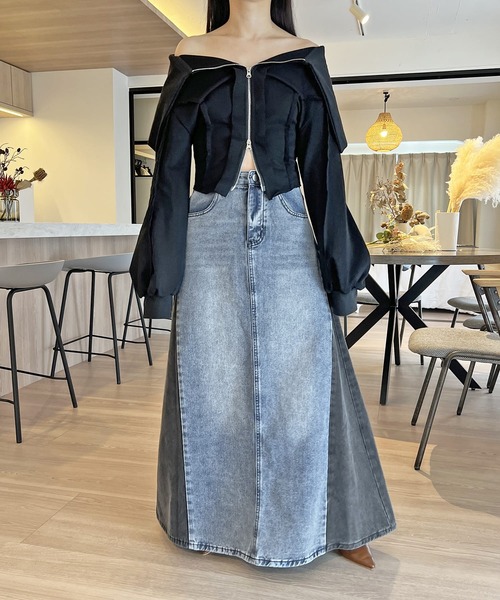 Jewelobe（ジュエローブ）の「サイド配色デニムフレアマキシスカート（デニムスカート・レディース・ブルー/ブラック・S/M）」の8枚目の写真