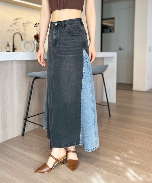 Jewelobe（ジュエローブ）の「サイド配色デニムフレアマキシスカート（デニムスカート・レディース・ブルー/ブラック・S/M）」の15枚目の写真