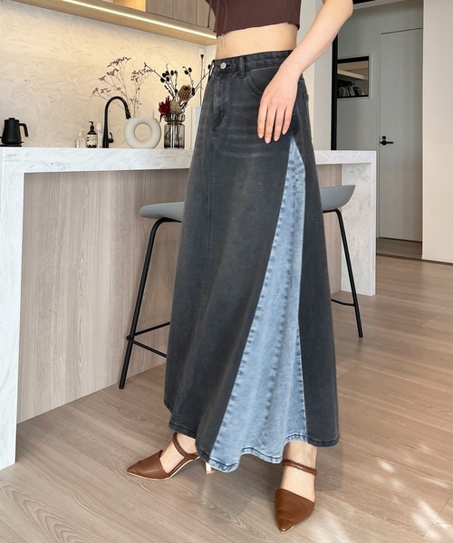 Jewelobe（ジュエローブ）の「サイド配色デニムフレアマキシスカート（デニムスカート・レディース・ブルー/ブラック・S/M）」の18枚目の写真