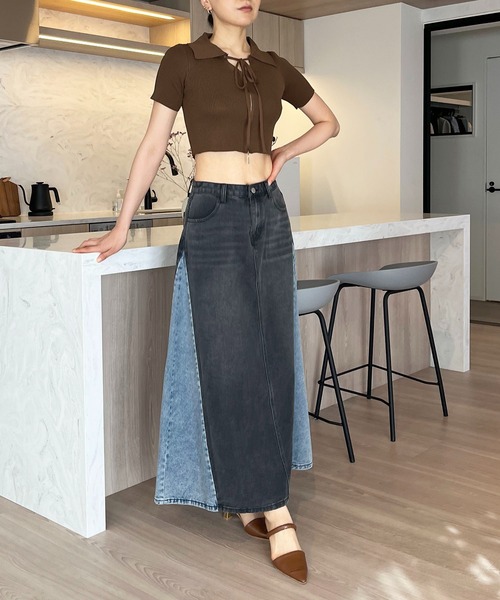 Jewelobe（ジュエローブ）の「サイド配色デニムフレアマキシスカート（デニムスカート・レディース・ブルー/ブラック・S/M）」の20枚目の写真