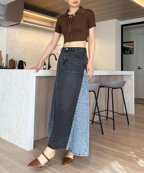 Jewelobe（ジュエローブ）の「サイド配色デニムフレアマキシスカート（デニムスカート・レディース・ブルー/ブラック・S/M）」の21枚目の写真