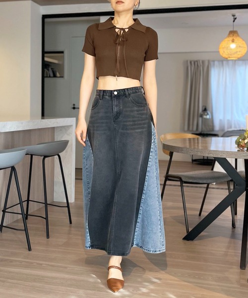 Jewelobe（ジュエローブ）の「サイド配色デニムフレアマキシスカート（デニムスカート・レディース・ブルー/ブラック・S/M）」の22枚目の写真