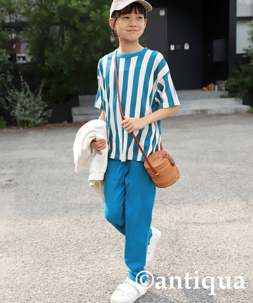 antiqua（アンティカ）の「綿100%ストライプ柄半袖ルームウエア（ルームウェア/パジャマ・キッズ・ブルー/ブラック・140/150/160/130/110/120）」の16枚目の写真