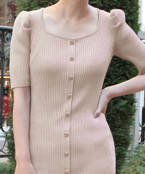 Julia Boutique(ジュリアブティック)の「ミディアム丈・五分袖タイトニットワンピース/23132(ワンピース・レディース・ラベンダー/ピンク/ブラック・MEDIUM)」の6枚目の写真
