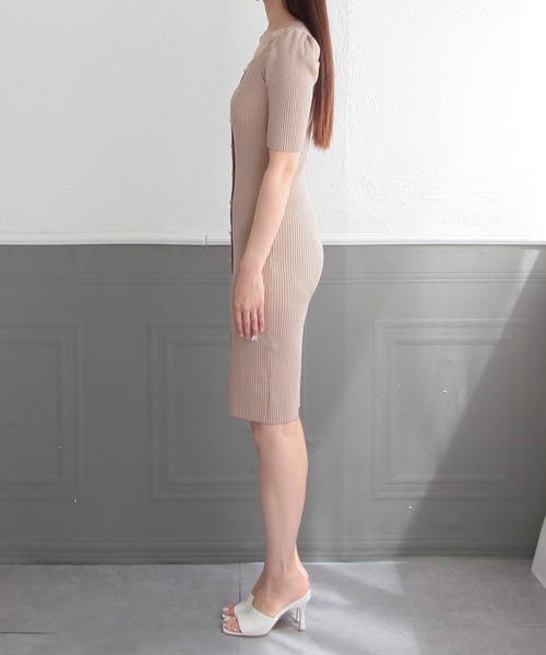 Julia Boutique(ジュリアブティック)の「ミディアム丈・五分袖タイトニットワンピース/23132(ワンピース・レディース・ラベンダー/ピンク/ブラック・MEDIUM)」の8枚目の写真