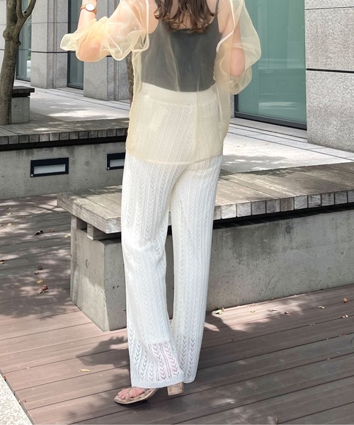 Ambre Ciel(アンブルシエル)の「透かし柄リボンニットパンツ/【WEB/EC限定商品】(その他パンツ・レディース・ブラック/アイボリー・FREE)」の3枚目の写真