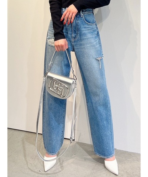 GYDA（ジェイダ）の「ハイウエストサイドダメージワイドデニムパンツ（デニムパンツ・レディース・ブラック/ライトブルー・SMALL/MEDIUM）」の2枚目の写真