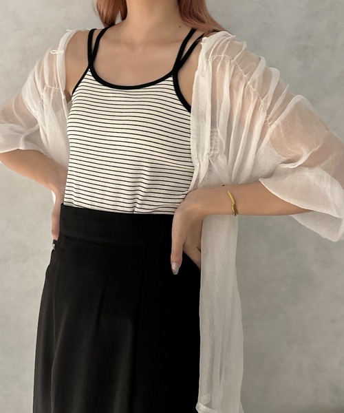 apres jour clair（アプレジュールクレア）の「【apres jour clair】シアーギャザーブラウス【ZOZOTOWN限定アイテム】（シャツ/ブラウス・レディース・ピンク/アイボリー/オフホワイト・フリー/X-LARGE）」の2枚目の写真
