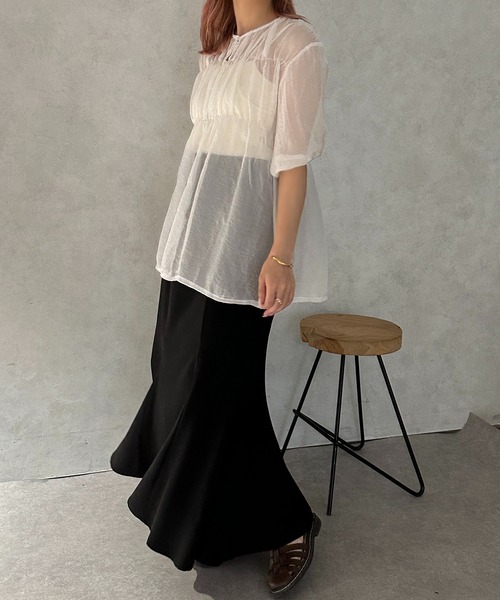 apres jour clair（アプレジュールクレア）の「【apres jour clair】シアーギャザーブラウス【ZOZOTOWN限定アイテム】（シャツ/ブラウス・レディース・ピンク/アイボリー/オフホワイト・フリー/X-LARGE）」の6枚目の写真