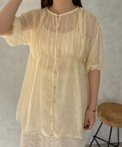 apres jour clair（アプレジュールクレア）の「【apres jour clair】シアーギャザーブラウス【ZOZOTOWN限定アイテム】（シャツ/ブラウス・レディース・ピンク/アイボリー/オフホワイト・フリー/X-LARGE）」の10枚目の写真