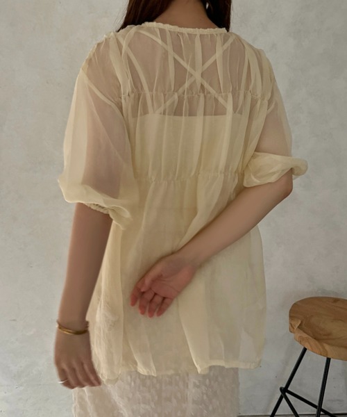 apres jour clair（アプレジュールクレア）の「【apres jour clair】シアーギャザーブラウス【ZOZOTOWN限定アイテム】（シャツ/ブラウス・レディース・ピンク/アイボリー/オフホワイト・フリー/X-LARGE）」の13枚目の写真
