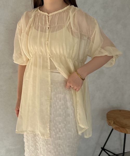 apres jour clair（アプレジュールクレア）の「【apres jour clair】シアーギャザーブラウス【ZOZOTOWN限定アイテム】（シャツ/ブラウス・レディース・ピンク/アイボリー/オフホワイト・フリー/X-LARGE）」の14枚目の写真