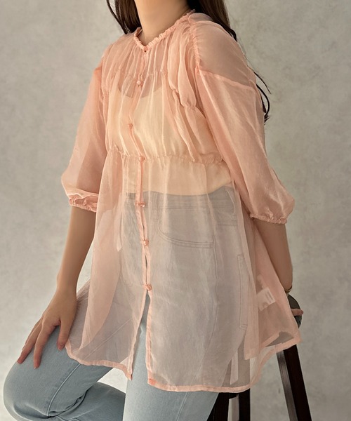 apres jour clair（アプレジュールクレア）の「【apres jour clair】シアーギャザーブラウス【ZOZOTOWN限定アイテム】（シャツ/ブラウス・レディース・ピンク/アイボリー/オフホワイト・フリー/X-LARGE）」の15枚目の写真