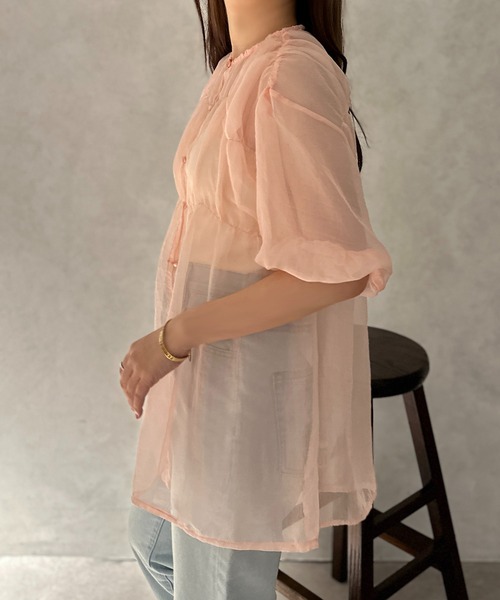 apres jour clair（アプレジュールクレア）の「【apres jour clair】シアーギャザーブラウス【ZOZOTOWN限定アイテム】（シャツ/ブラウス・レディース・ピンク/アイボリー/オフホワイト・フリー/X-LARGE）」の17枚目の写真