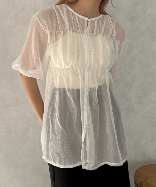 apres jour clair（アプレジュールクレア）の「【apres jour clair】シアーギャザーブラウス【ZOZOTOWN限定アイテム】（シャツ/ブラウス・レディース・ピンク/アイボリー/オフホワイト・フリー/X-LARGE）」の19枚目の写真