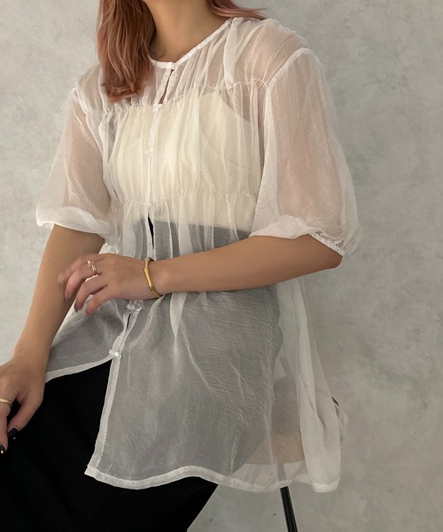 apres jour clair（アプレジュールクレア）の「【apres jour clair】シアーギャザーブラウス【ZOZOTOWN限定アイテム】（シャツ/ブラウス・レディース・ピンク/アイボリー/オフホワイト・フリー/X-LARGE）」の20枚目の写真