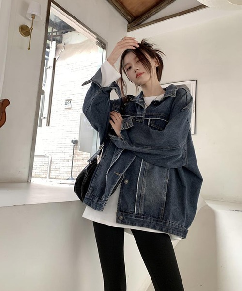 meJane(ミージェーン)の「ルーズシルエットデニムジャケット/Gジャン(デニムジャケット・レディース・インディゴブルー・FREE)」の4枚目の写真