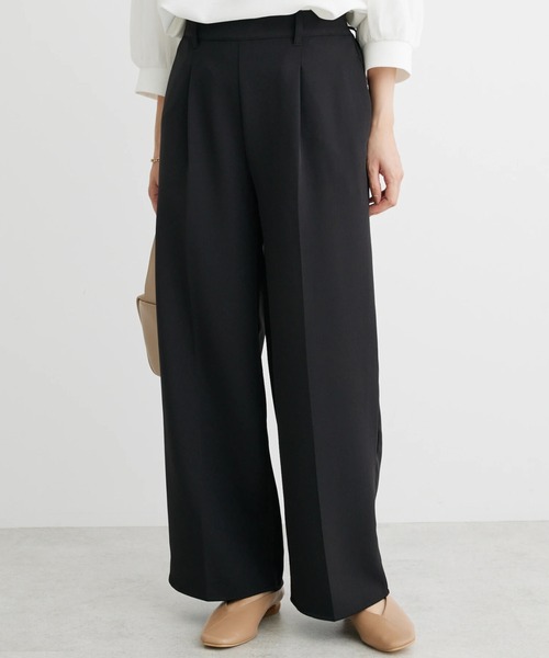 Green　Parks（グリーンパークス）の「きれいシルエットワイドパンツ（その他パンツ・レディース・ブラック/ホワイト系その他2/カーキ・L/XS/S/M）」の2枚目の写真