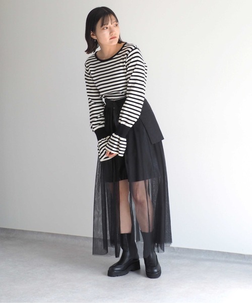 cepo(セポ)の「レイヤードチュールスカート(スカート・レディース・ベージュ/ブラック・M)」の13枚目の写真