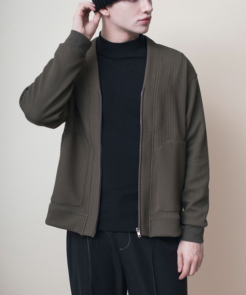 aimoha（アイモハ）の「aimoha men Vネックジッパーカーディガン（カーディガン/ボレロ・メンズ・ブラック/チョコ/グリーン・X-LARGE/LARGE/XXX-LARGE/XX-LARGE/MEDIUM）」の3枚目の写真