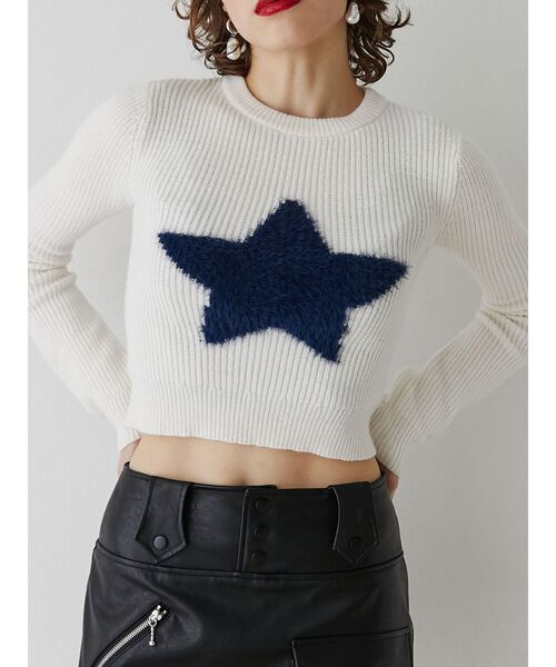 jouetie（ジュエティ）の「スターフィットニット（ニット/セーター・レディース・オフホワイト/ブラック/カーキ・MEDIUM）」の4枚目の写真