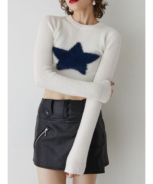 jouetie（ジュエティ）の「スターフィットニット（ニット/セーター・レディース・オフホワイト/ブラック/カーキ・MEDIUM）」の6枚目の写真