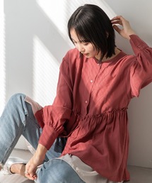 【洗える】ビンテージサテン配色フレアブラウス