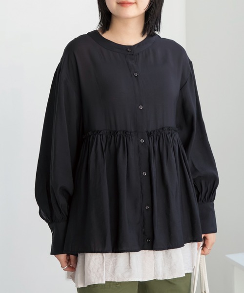 LAVEANGE（ラビアンジェ）の「【洗える】ビンテージサテン配色フレアブラウス（シャツ/ブラウス・レディース・ピンク系その他/ブラック/オフホワイト・5L/4L/3L/LL/M）」の13枚目の写真