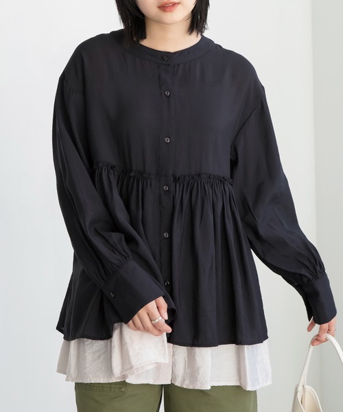 LAVEANGE（ラビアンジェ）の「【洗える】ビンテージサテン配色フレアブラウス（シャツ/ブラウス・レディース・ピンク系その他/ブラック/オフホワイト・5L/4L/3L/LL/M）」の14枚目の写真