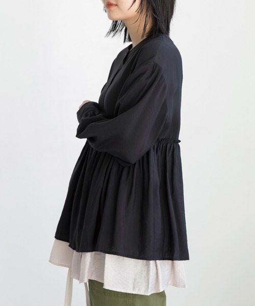 LAVEANGE（ラビアンジェ）の「【洗える】ビンテージサテン配色フレアブラウス（シャツ/ブラウス・レディース・ピンク系その他/ブラック/オフホワイト・5L/4L/3L/LL/M）」の15枚目の写真