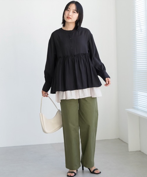 LAVEANGE（ラビアンジェ）の「【洗える】ビンテージサテン配色フレアブラウス（シャツ/ブラウス・レディース・ピンク系その他/ブラック/オフホワイト・5L/4L/3L/LL/M）」の17枚目の写真