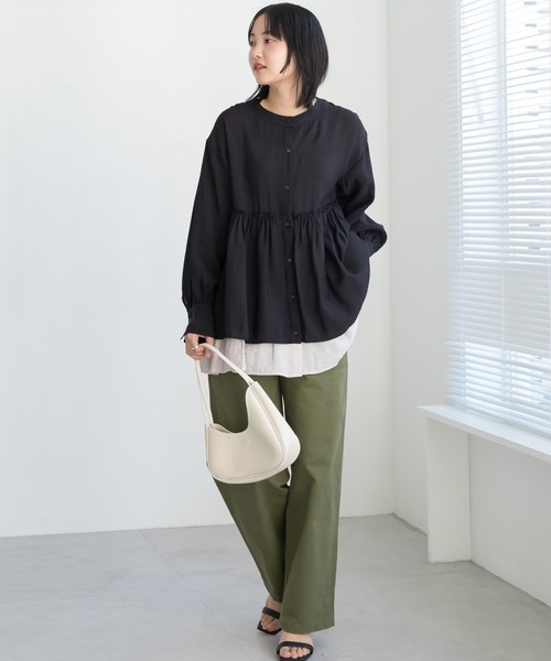 LAVEANGE（ラビアンジェ）の「【洗える】ビンテージサテン配色フレアブラウス（シャツ/ブラウス・レディース・ピンク系その他/ブラック/オフホワイト・5L/4L/3L/LL/M）」の18枚目の写真